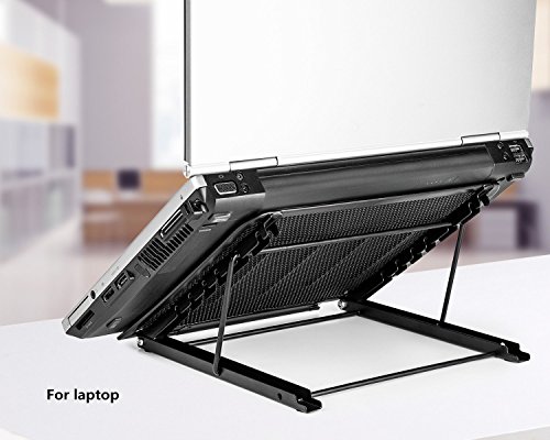 Faltbarer Laptop Tablet Ständer, InGoo Laptopständer Mesh Belüftet Kühler Halter Verstellbarer Computer Halterung Stütze Ständer für Laptop, Notebook, iPad Mini, iPhone, Tablets(Schwarz) - 4