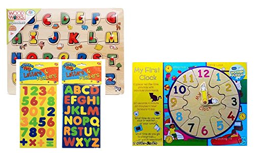 Educational Jigsaws & Puzzles - Bumper Educational Gift Pack - Alphabet Puzzle, Magnetic Foam Numbers and Alphabet Puzzle and Teaching Clock Activity Puzzle - RRP £21.97 - So a Bargain - While Stocks last!