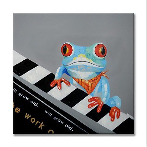 YCRD Modern Art Hand Painted Oil Painting The Frog Plays The Piano On The Canvas Living Room Bedroom Wall Art Background Decoration Mural Print Stretch And Frame Ready To Hang , 80cm×80cm