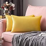 MIULEE Housse de Coussin en Velours Décorative Canapé Bordure Taie d'oreiller Super Doux Decoration Maison Salon Chambre pour Canapé Clic Clac 30 x 50 cm 12'x20',2 pièces Jaune