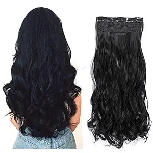 BLUSHIA 5 Clips ? Head 1 Piece 24 Inch Hair Extensions For Women And Girls Wavy/Curly Black Hair Extensions to Increase Instant Length And Volume