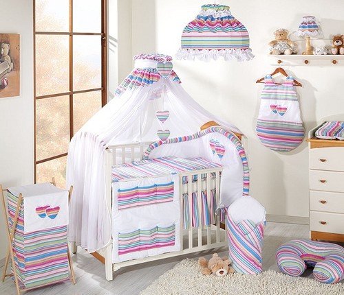 CANOPY / DRAPE / MOSQUITO NET TO FIT COT/COT BED with HOLDER (Magenta Stripes with Holder)