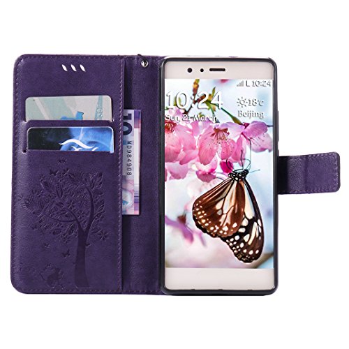 Handyhülle Huawei P9 Plus Leder, Huawei P8/P8 Lite Flipcase,Huawei P9/P9 Lite Leder Cover, Moon mood® PU Leder Tasche für Huawei P9 Plus 5.5 Zoll Schutzhülle Leder Wallet Portemonnaie Kasten-Slot Baummuster Geprägt Abdeckung BookStyle Standfunktion Flip Case Buchformat Unterstützung Magnetverschluss Kartenhalter Weichen TPU Innen Etui Cover - 4
