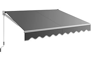 COSTWAY 2.5 x 2m/3 x 2.5m/4 x 2.5m Retractable Manual Awning, Anti-UV and Waterproof Garden Patio Canopy with Fittings & Hand Crank, Aluminum Sun Shade Shelter for Balcony Yard (2.5m x 2m, Grey)