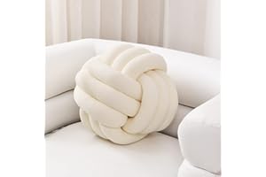 Sioloc Weicher Knotenball Kissen, Knotenkissen Wohndekoration Plüschkissen, Handgefertigtes Rundes Plüschknotenkissen für Stuhl Sofa Bett (20cm, Elfenbein)