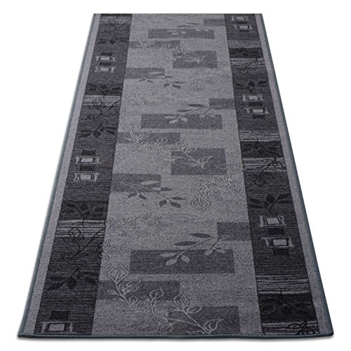 Teppich Läufer grau mit Pflanzenmusterung | Qualitätsprodukt aus Deutschland | GUT Siegel | kombinierbar mit Stufenmatten | 3 Breiten und 27 Längen (80 x 175cm) - 3