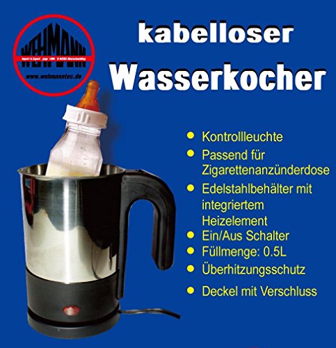 Wasserkocher 12 Volt für Kfz, Edelstahl kabellos Babykostwärmer Babykosterwärmer 12V - 4