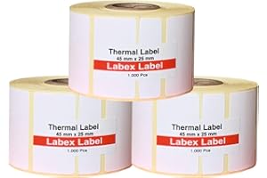 ‎LABEX LABEL Labex Label Thermo etiketten 45x25 mm – 3 Rollen à 1000 Thermoetiketten auf Rolle – Barcodeetiketten, Lageretiketten, Paketaufkleber – Kompatibel mit Zebra, Argox, Sato