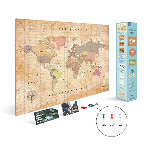 Miss Wood Old School XL - Carte du Monde en Liège, 90 x 60cm