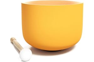 KELEODY 20 cm C Bianco Satinato Cristallo di Quarzo Campana Rice Chakra Singing Bowl Set O-Ring e Mallet Incluso Rilassamento Meditazione (20CM, arancia)