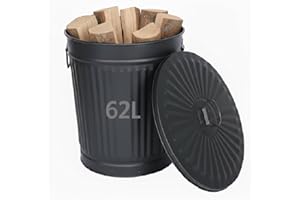 Jinfa Ascheeimer mit Deckel feuerfest 62L Schwarz Metall Mülleimer Mülleimer für gelben Sack Pfandbehälter Blecheimer Pelletbehälter Futtertonne Kamin Eimer Metalleimer mit deckel für Küche
