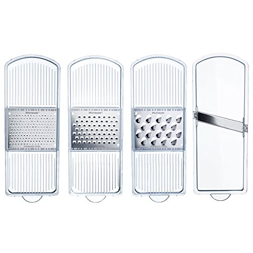 Westmark Reiben-/Hobel-Set mit 4 Schneideinsätzen und Auffangbehälter, Rostfreier Edelstahl/Kunststoff, Technicus Quadro, Transparent/Schwarz/Silber, 14352260 - 4
