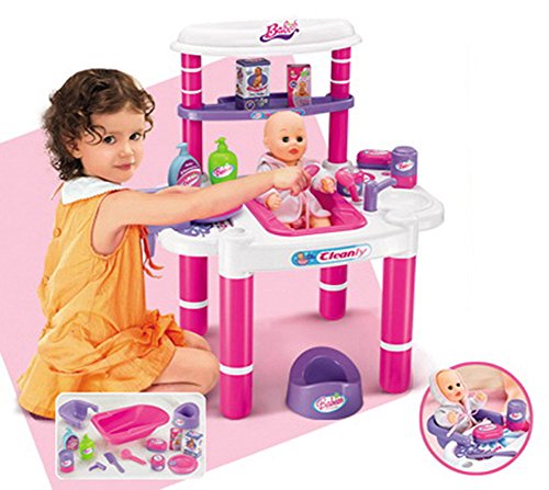 Preisvergleich Produktbild Brigamo 537 - Puppen Wickeltisch Pflegetisch mit umfangreichem Zubehör