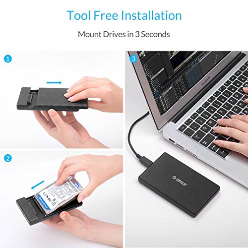 ORICO 2,5″ USB Typ C Externes Festplattengehäuse, USB 3.0 auf SATA III 6 Gb/s, für 7mm und 9,5 mm 2,5-Zoll SATA Notebook Interne HDD und SSD, Werkzeugfreie Montage, UASP Beschleunigung (Schwarz) - 2