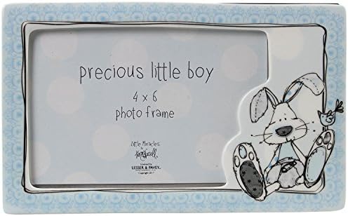 LITTLE MIRACLE BABY BOY BLUE 4 X 6 PHOTO PICTURE FRAME STANDING BUNNY GIFT NEW