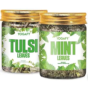 YOGAFY- Ayurvedic Tulsi Herbal Tea -50g & Organic Mint Supernatural Herbal Tea -50g |100g - 100 Cups