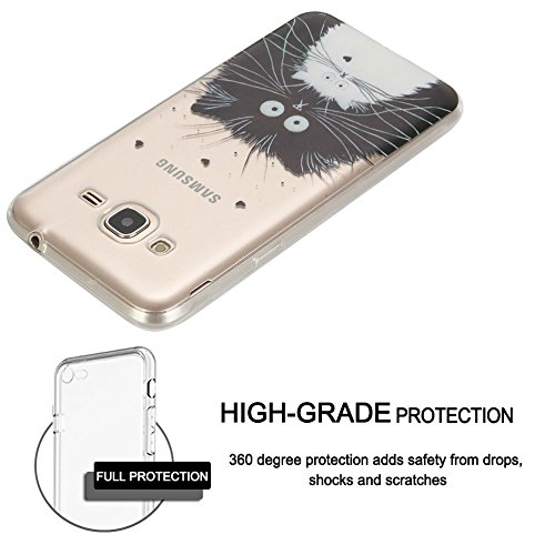 Funda Samsung Galaxy J3 2016 SM-J320F Silingsan Funda de Silicona TPU para Samsung Galaxy J3 2016 SM-J320F Carcasa Transparente Soft Clear Case Cover Funda Blanda Flexible Carcasa Delgado Ligero Caja Anti Rasgu  os Anti Choque con Dise  o Creativo - Gato Blanco y Negro