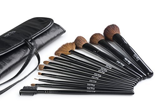 Professional Studio Quality 12 Piece Natural Cosmetic Makeup Brush Brushes Set Kit with Pouch Case Bag (Jet Black)