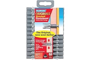 PLASPLUGS Plasterboard Hollow Cavity Drywall Plugs Raw Rawl Plug Fixings Professional Picture Frame Object Hanging Screw Fixing Clamps Pack of 50