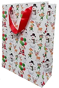 Ecoway Paper Bags Christmas Themed Print Pack of 10,Size 30x23x8 cm, for Gifting, Birthdays,Celebrations (Pack of 10)