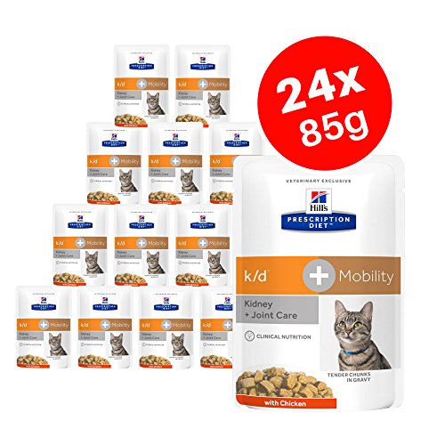Hills Prescription Diet k/d + Movilidad Adulto Gato Alimento con Pollo, Kidney + Cuidado de Juntas 12 x 85 g (Pack de 2)