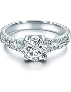 Tresor 1934 Damen-Ring Sterling Silber Zirkonia weiß im Brillantschliff - Verlobungsringe Silber mit Stein Antragsring...