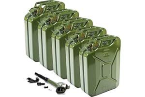 Oxid7 5x Benzinkanister aus Metall 20 Liter inkl. Ausgießer & Halterung, UN-Zulassung | Kraftstoffkanister für Benzin, Diesel & Bio-Ethanol geeignet [Olivgrün]