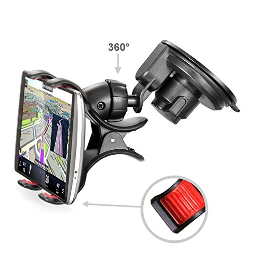 TecHERE EasyClaw Plus - Supporto Universale per auto con ventosa - Porta telefono / smartphone / cellulare per iPhone 6 plus 6 5 5s 5c 4s, Samsung Galaxy S6 S5 S4 S3 S2, Nexus, Lumia, Sony Xperia, LG, HTC, navigatore GPS ed altri dispositivi di larghezza fino a 9 cm - Regolabile con rotazione 360Â° - Colore Nero