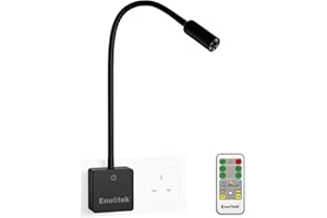 ENUOTEK Flexible LED Wall Mounted Spotlight Bedside Reading Light with Power Plug, Touch Switch and Remote Control, 3W 280Lm Neutral White Lighting 4000K, 1 Lamp and 1 Remote Controller