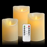 OSHINE - Velas sin Llama, Juego de 3 Pilares de Cera Real sin Goteo con LED de Baile Realistas y Control Remoto de 10 Teclas 