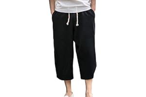 LAOZANA Homme 3/4 Shorts Bermudas Pantalon Sarouel Taille Elastique Baggy Large Pantacourt Décontracté Léger Pantalon en Lin