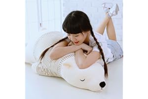MAOMOTO Stuffed Polar Bear Animal Plush Toy 60CM Large Brown Sleeping Bear Animal Stuff Soft Plushies Polar Bear Plush Soft Toy Pillow Huggable Throw Pillow Cushion Gifts for Kids (White)