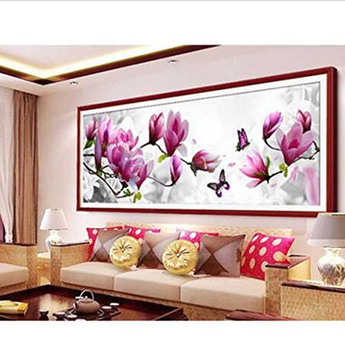 DIY 5D Diamant Stickerei Schmetterlinge spielen Magnolia runder Diamant Malerei Stickpackungen - 4