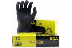 TG TOUGH GLOVE BOA LITE (XL) Nitrile Gloves (Pack Of 100) | Black Multi-Purpose Disposable Gloves | DIY Gloves Powder & Latex Free Lightweight Durable Nitrile
