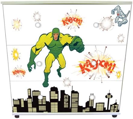Superheroes Design Childrens/Kids White 3 Drawer Chest Furniture