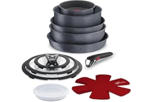 Lagostina Ingenio Mineralis Green Set Padelle Antiaderenti in Alluminio, Induzione,13 Pezzi 2 padelle 1 Casseruola 1 Tegame 1 Wok 3 coperchi Vetro 1 Coperchio Plastica 3 Proteggi Padella 1 Manico