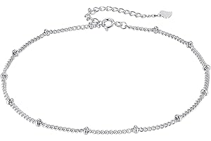 Hifeeled Cavigliera Donna Argento 925 Cavigliera Doppia Catena con Perline Estate Spiaggia Catena Piedi - Anallergica Regolabile |22cm+4|