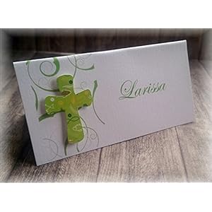Tischkarte Namenskarte Kommunion Konfirmation Firmung Taufe Kreuz christliche Symbole apfelgrün hellgrün kiwi grün