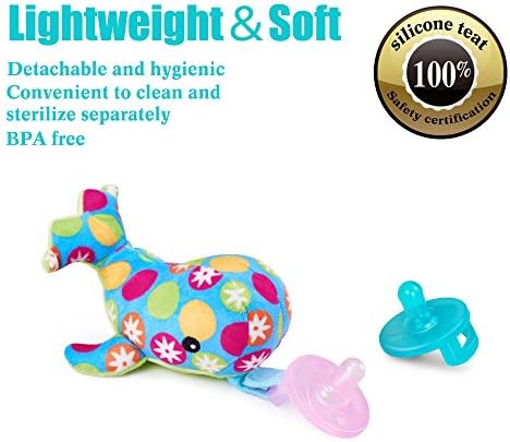 Whale Pacifier Animal Toys Baby Detachable Silicone Nipple Soft Plush Toy with Baby Silicone Teat Teether Holder Teething Toy Safe Soothing x2 Super-Soft Detachable Silicone Nipple