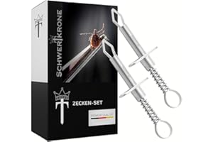 Schwertkrone Lot de 2 pinces à tiques avec étrier de maintien en métal - Tire-tiques avec ressort - Pour homme, chat et chien - En acier inoxydable hygiénique
