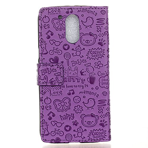 Handyhülle für Motorola Moto G4/G4 Plus,QUENJOY® Cartoon Textur Leder Tasche Smart Cover Flip Case Beschützer Haut Schutzhülle Hüllen für Lenovo/Motorola Moto G4/G4 Plus (5,5 Zoll) Smart Phone,Lila 02 - 2