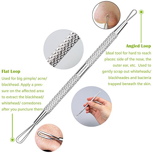 BEZOX 3Stk. Mitesserentferner Werkzeug Komedonenquetscher Set aus Edelstahl Gesundheit Behandlung für Pickel Whiteheads Akne Extraktoren - 3