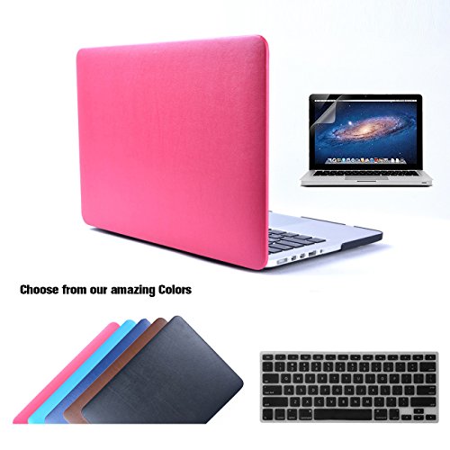 Macbook Pro 13 Retina Hülle Case Tastaturschutzfolie Displayschutzfolie 3 in 1 Kit, TECOOL [Ultra Dünn Serien] Leder Hartschale Schutzhülle Case für MacBook Pro 13.3 Zoll mit Retina Display Modell: A1425 und A1502 - Heißes Rosa