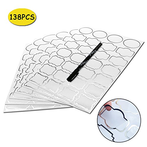 Transparent Clear Stickers Labels with Silver Border,Removable Waterproof Transparent Jars Labels in Assorted Sizes for Jars,Storage Containers or Craft Decoration,138pcs
