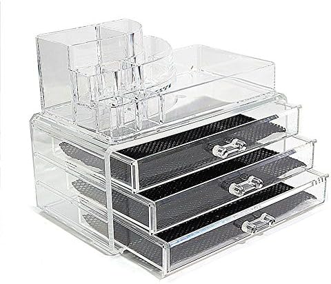 DOUBLE LAYER BEAUTY CLEAR ACRYLIC COSMETIC DRAWER / MAKE UP NAIL POLISH VARNISH DISPLAY STAND / ORGANISER / RACK / HOLDER CAN ALSO BE USED FOR MAKEUP BRUSH SETS, JEWELLERY AND ARTS AND CRAFT