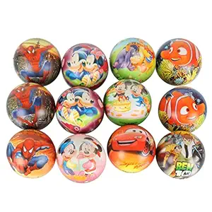 Asera 12 Pcs Soft Foam Sponge Balls with Cartoon Prints Light Weight- Kids Birthday Return Gifts