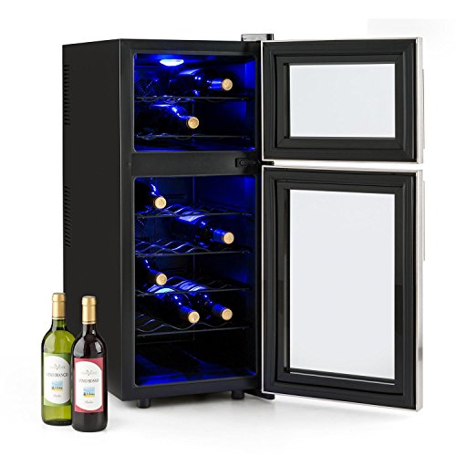 Klarstein Reserva 21 Weinkühlschrank Getränkekühlschrank (2 programmierbare Kühlzonen, 56 Liter, 21 Flaschen, Touch-Bediensektion, LCD-Display, blaue LED-Innenbeleuchtung) schwarz - 3