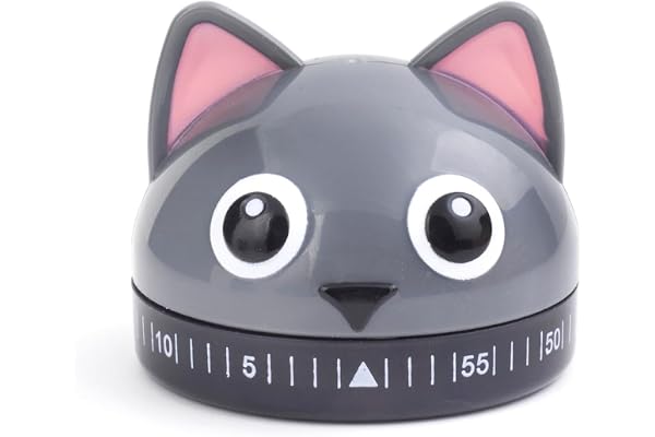 Kikkerland KT44 Minuteur de Cuisine Design Chat ABS, Acier Grey 6,17 x 6,07 x 4,99 cm