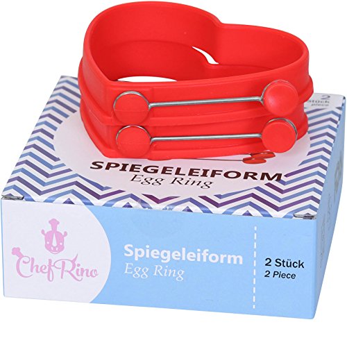 Chefrino Spiegeleiform für Bratpfanne – 2er Pack Pfannkuchen-Form Herz aus Silikon (rot) - 6