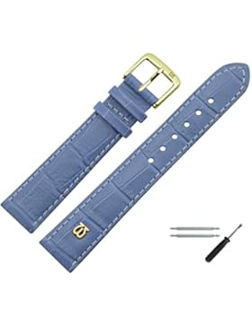 Uhrenarmband 14mm Leder Blau Matt Prägung, Alligator - Inkl. Federstege / Werkzeug - MADE IN GERMANY - Uhrband...